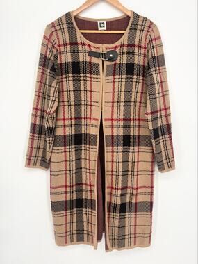 Anne Klein Plaid Long Cardigan Sweater Size S